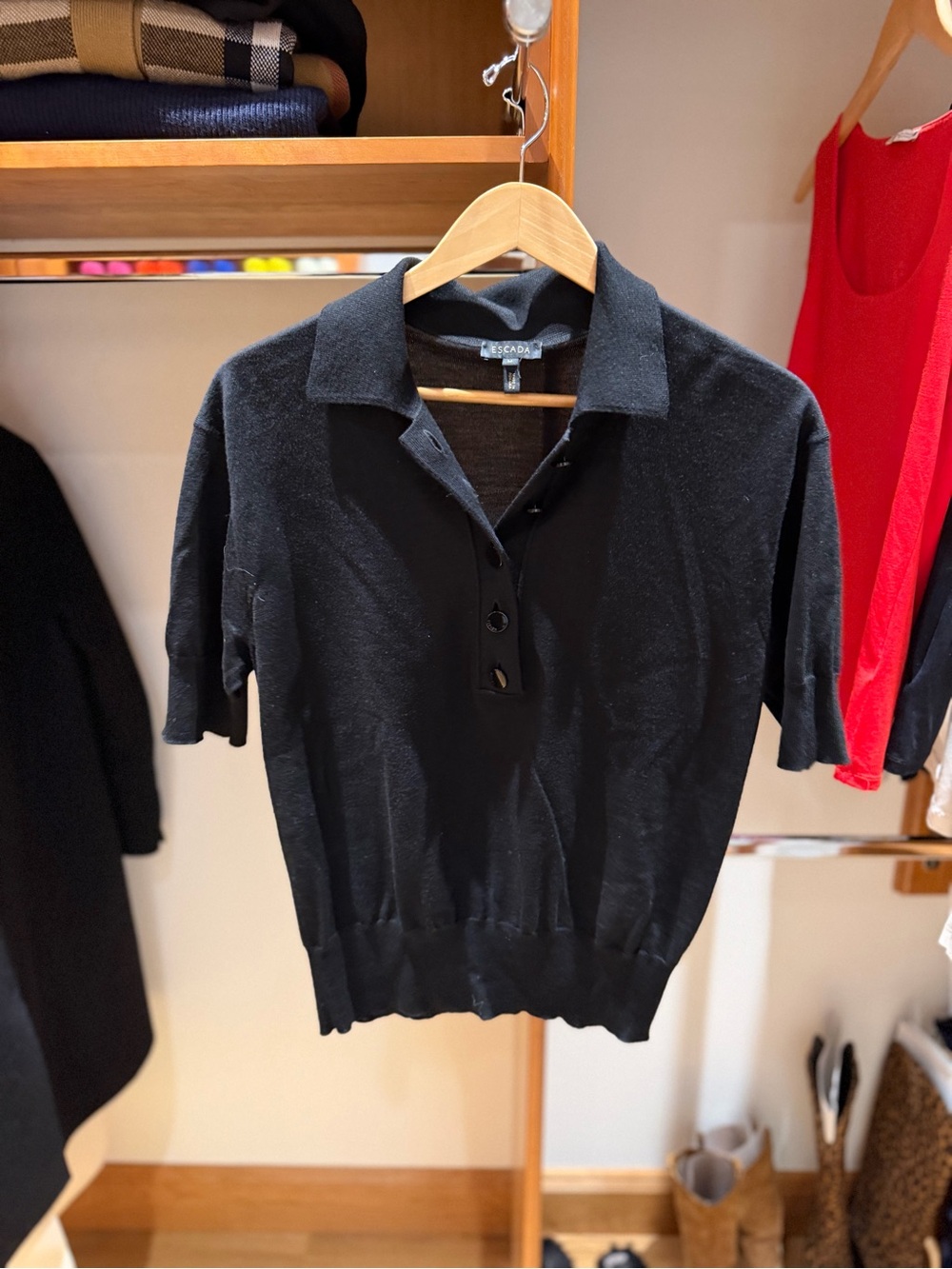 Escada Black Short-Sleeve Polo Knit Top
